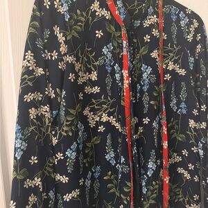 Tommy Hilfiger Navy Floral Blouse with Red Accents